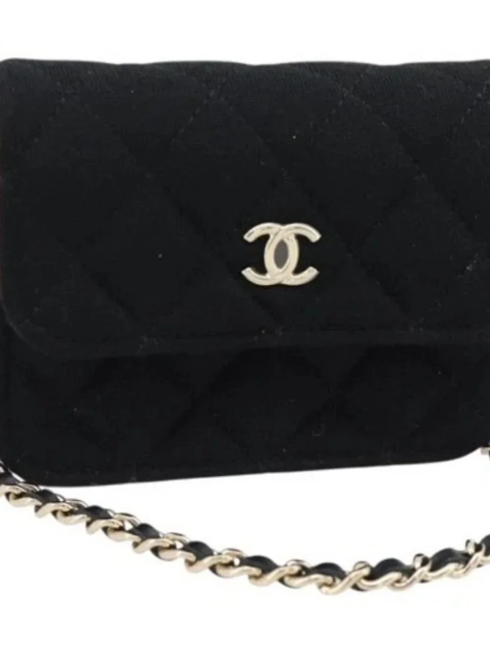 CHANEL Chain Mini Matelasse 12 Shoulder Bag Cotton Black Gold CC Auth 182787SM